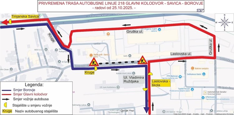 Linija 218 obilazno prema Glavnom kolodvoru